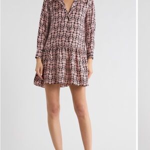 Sandro Pink and Black Floral Long-Sleeve Tiered Mini Dress
100% silk dress